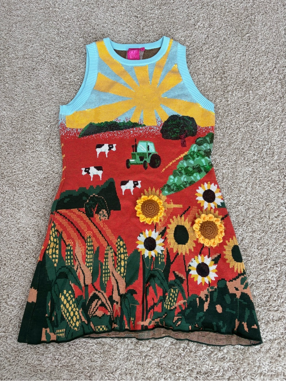 Queen of Sparkles Farm Knit Mini Dress with Sunflowers - Picture 3 of 4